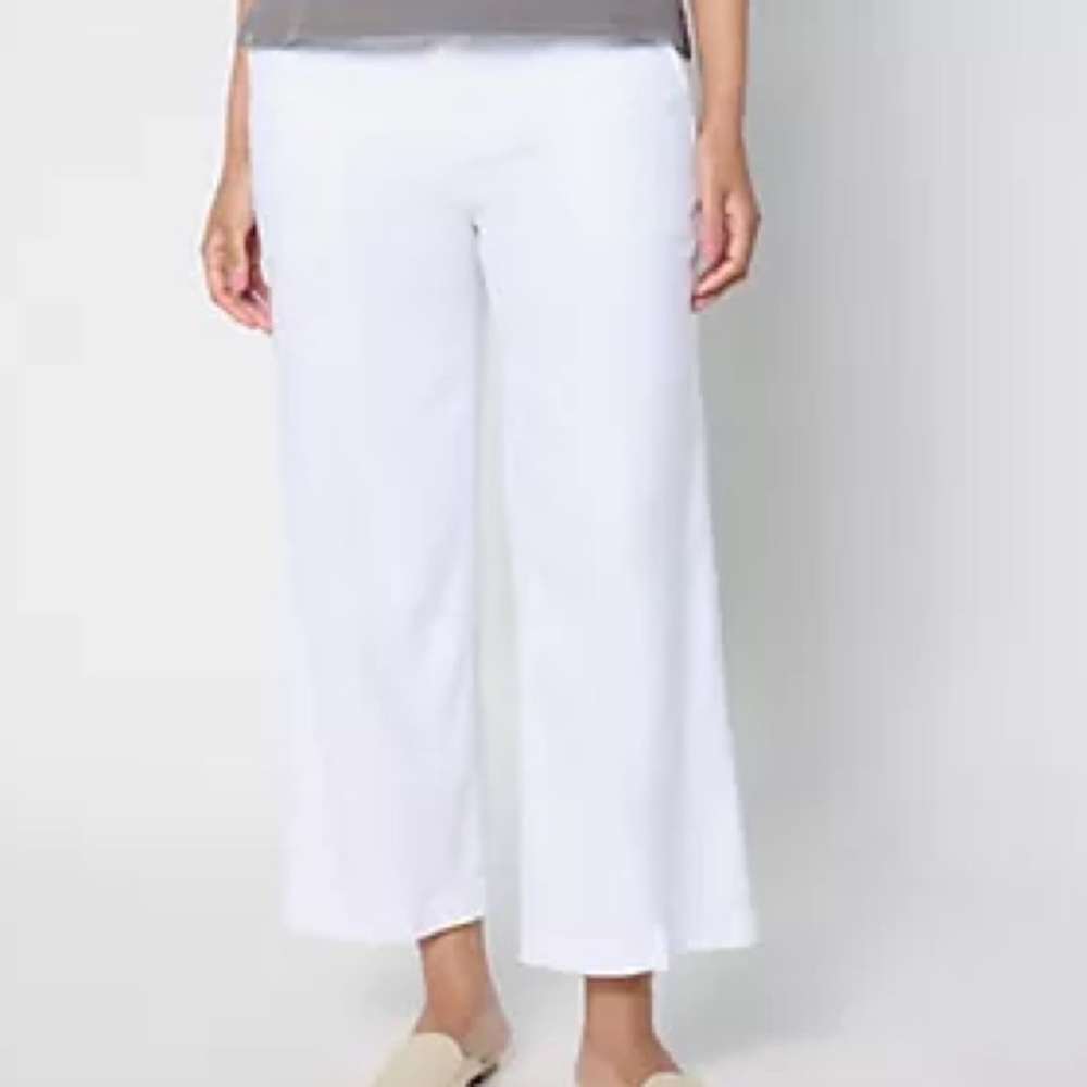 NYDJ White Linen‎ Viscose Wide-Leg Crop Capri Pants